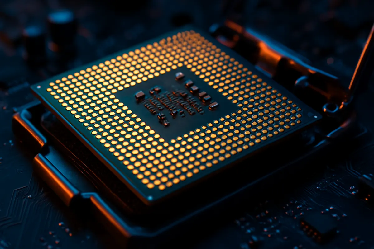 N&aelig;rbillede af en computerprocessor i sin sokkel