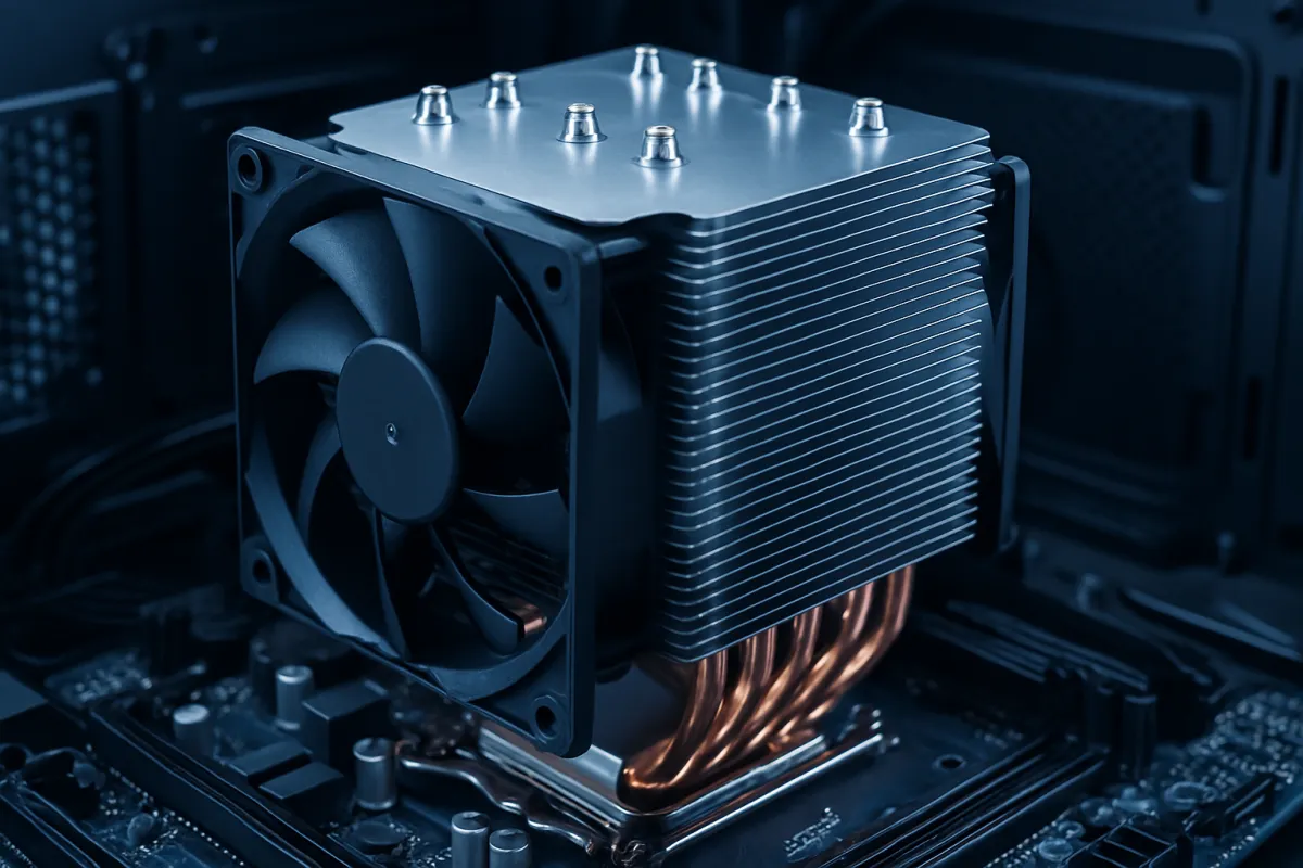 CPU-k&oslash;ler med kobberfinner monteret p&aring; en processor